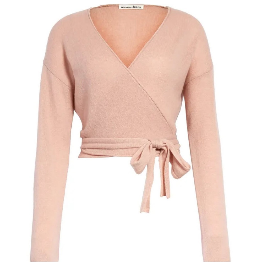 Reformation Blush V-Neck Cashmere Wrap Sweater